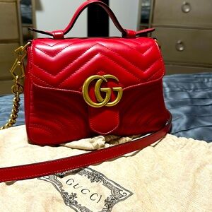 RED GG MARMONT MINI TOP HANDLE BAG